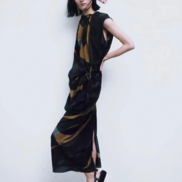 NWOT ZARA WOMAN MIDI LIMITED EDITION DRESS WITH DRAPED DETAIL Small - Picture 4 of 10